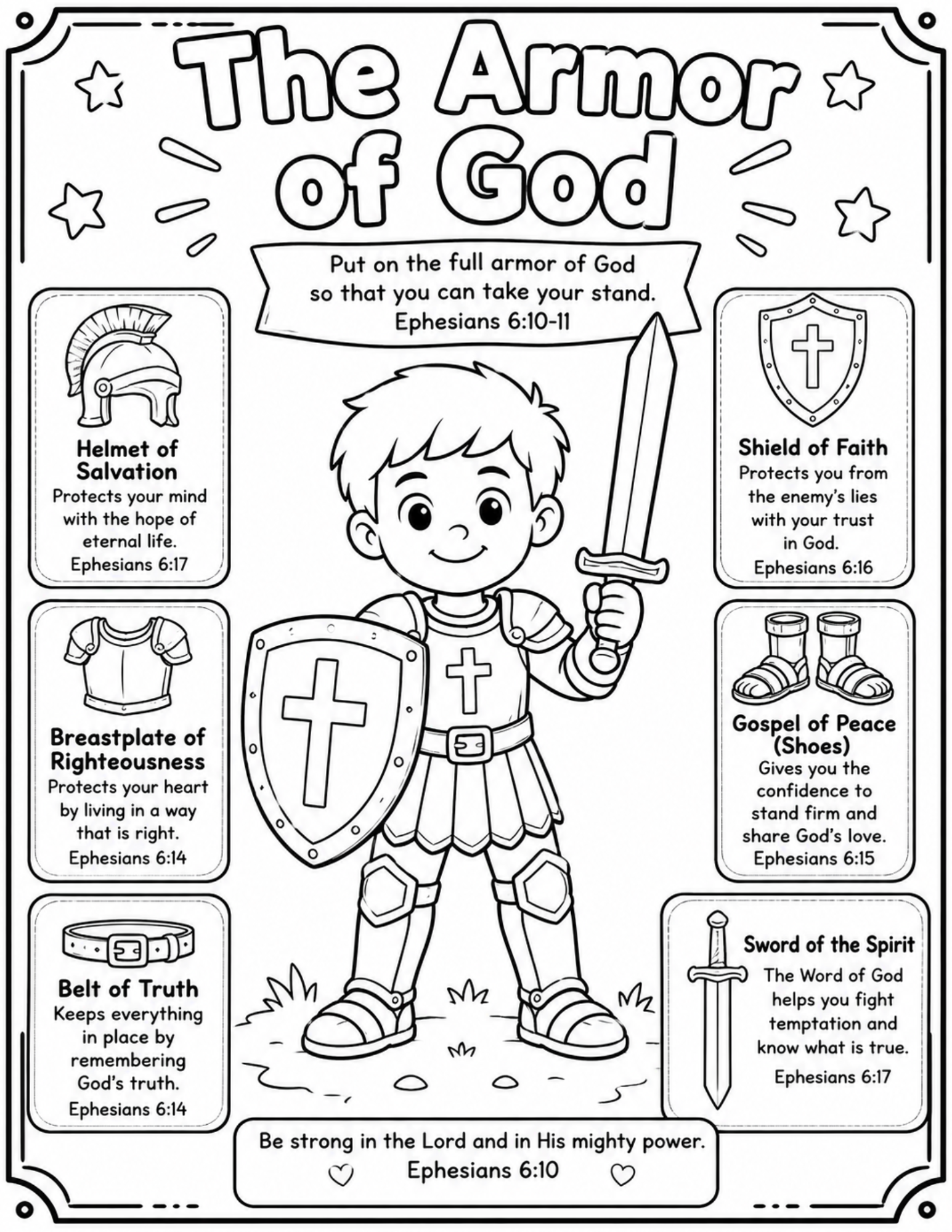 Armor of God Coloring Sheet Download- Girl and Boy Pages