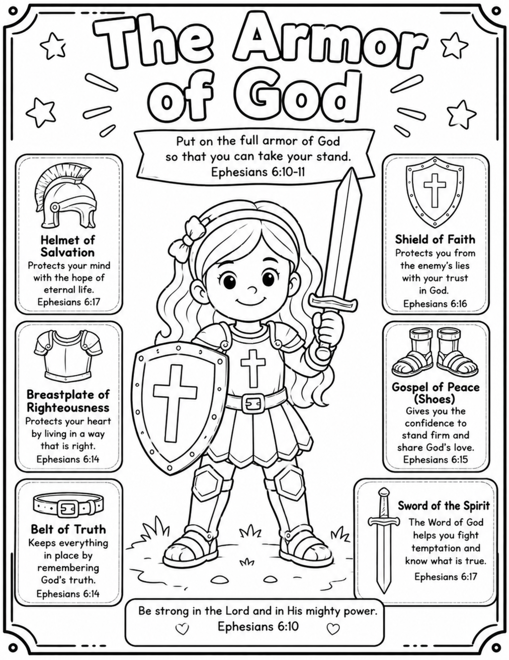 Armor of God Coloring Sheet Download- Girl and Boy Pages