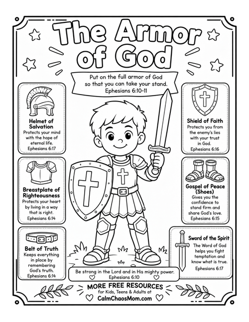 Armor of God Coloring Sheet Download- Girl and Boy Pages