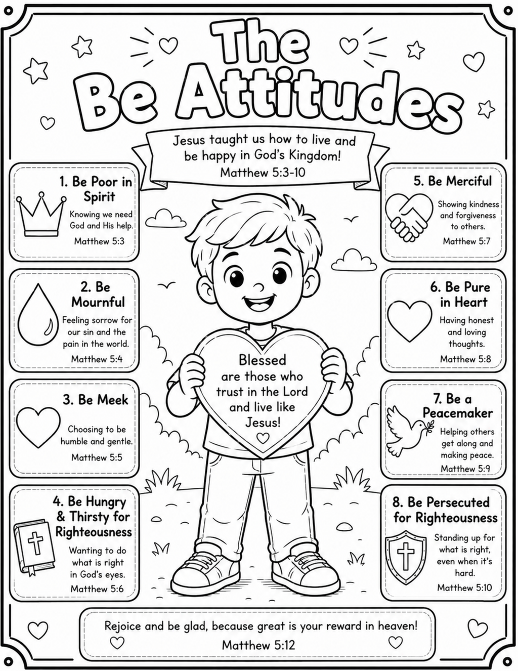 The Be Attitudes Coloring Sheet Download- Boy & Girl