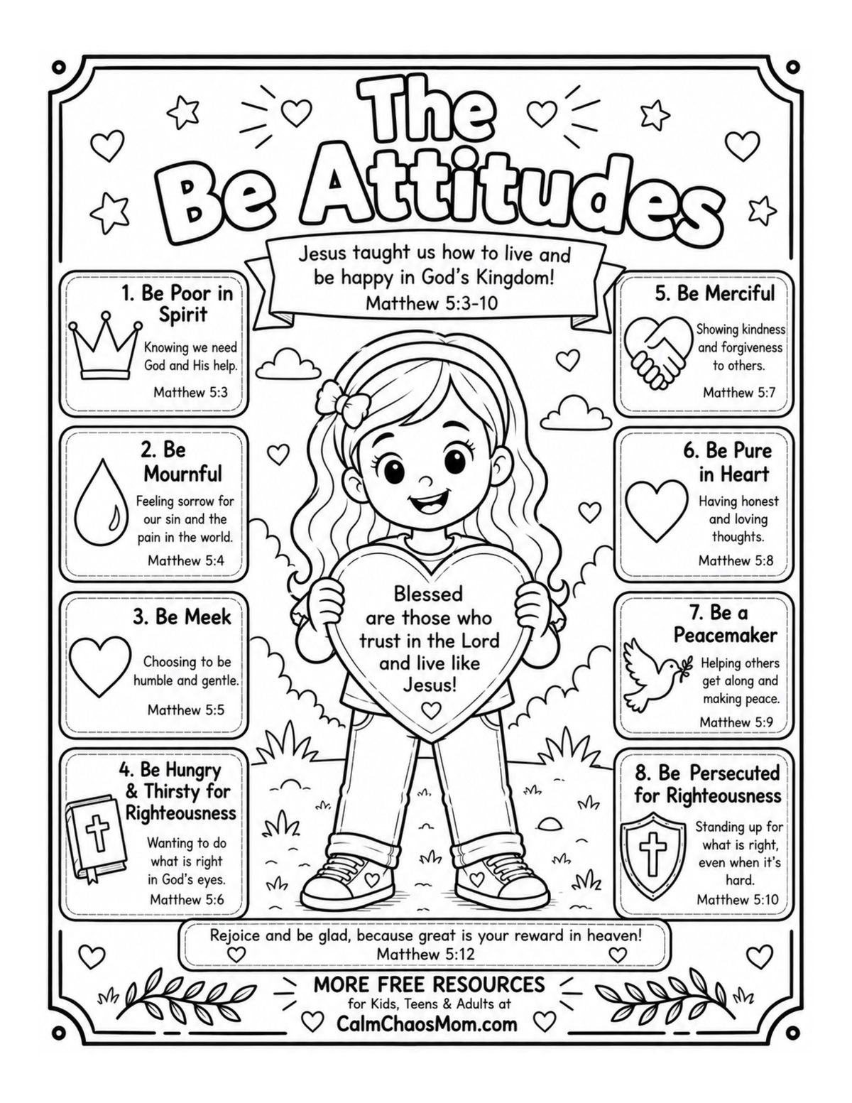 The Be Attitudes Coloring Sheet Download- Boy & Girl