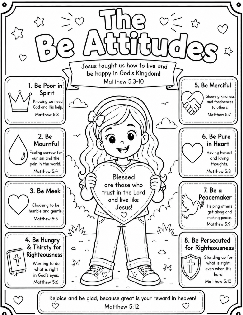The Be Attitudes Coloring Sheet Download- Boy & Girl
