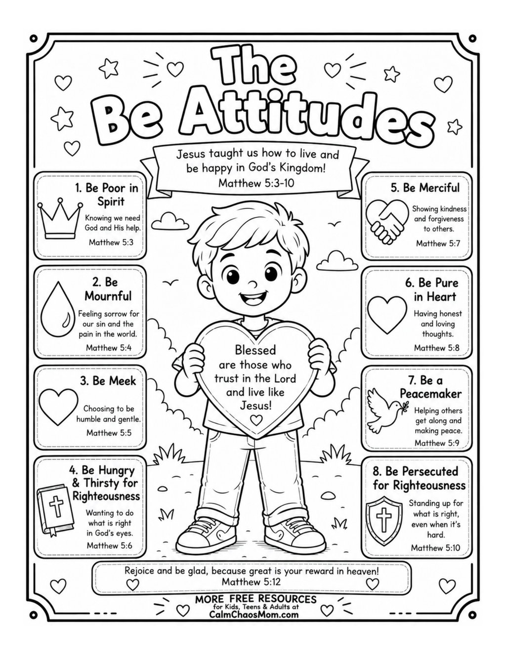 The Be Attitudes Coloring Sheet Download- Boy & Girl