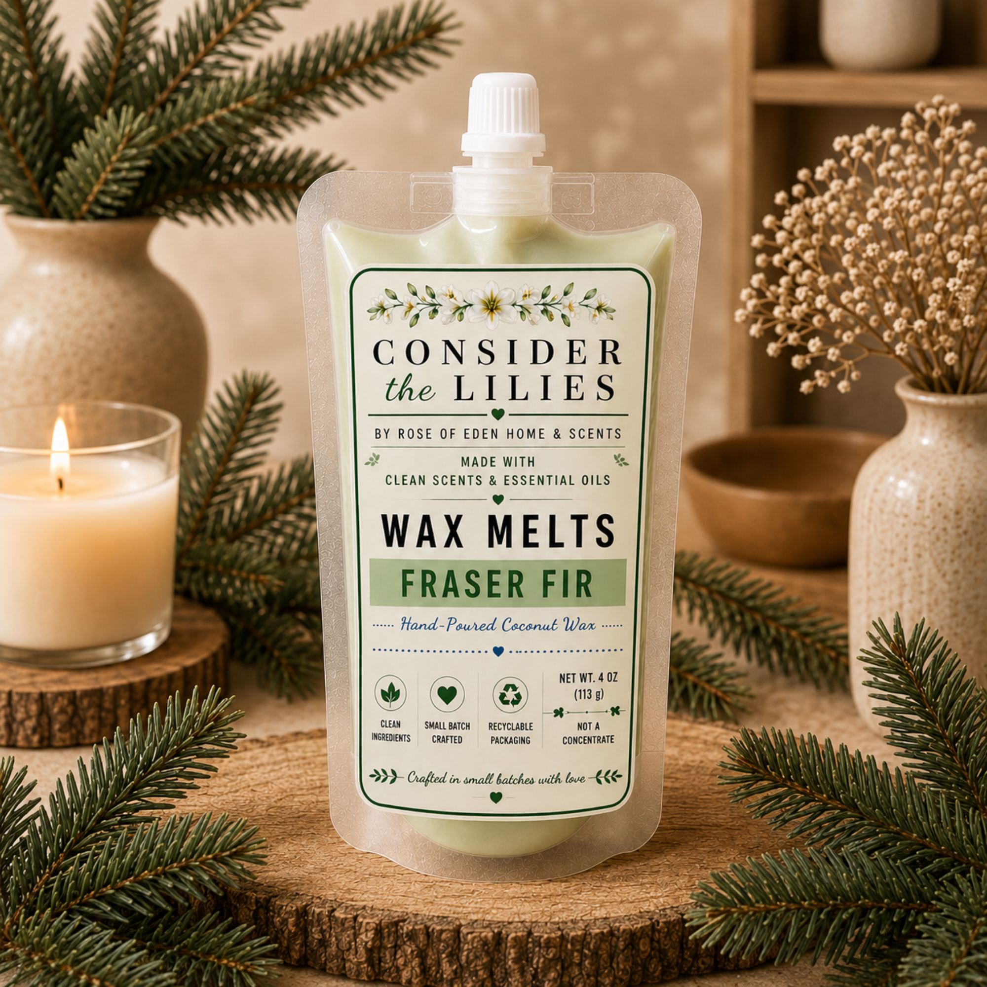 Consider the Lilies Wax Melts Fraser Fir – 4 oz hand-poured coconut wax squeeze pouch