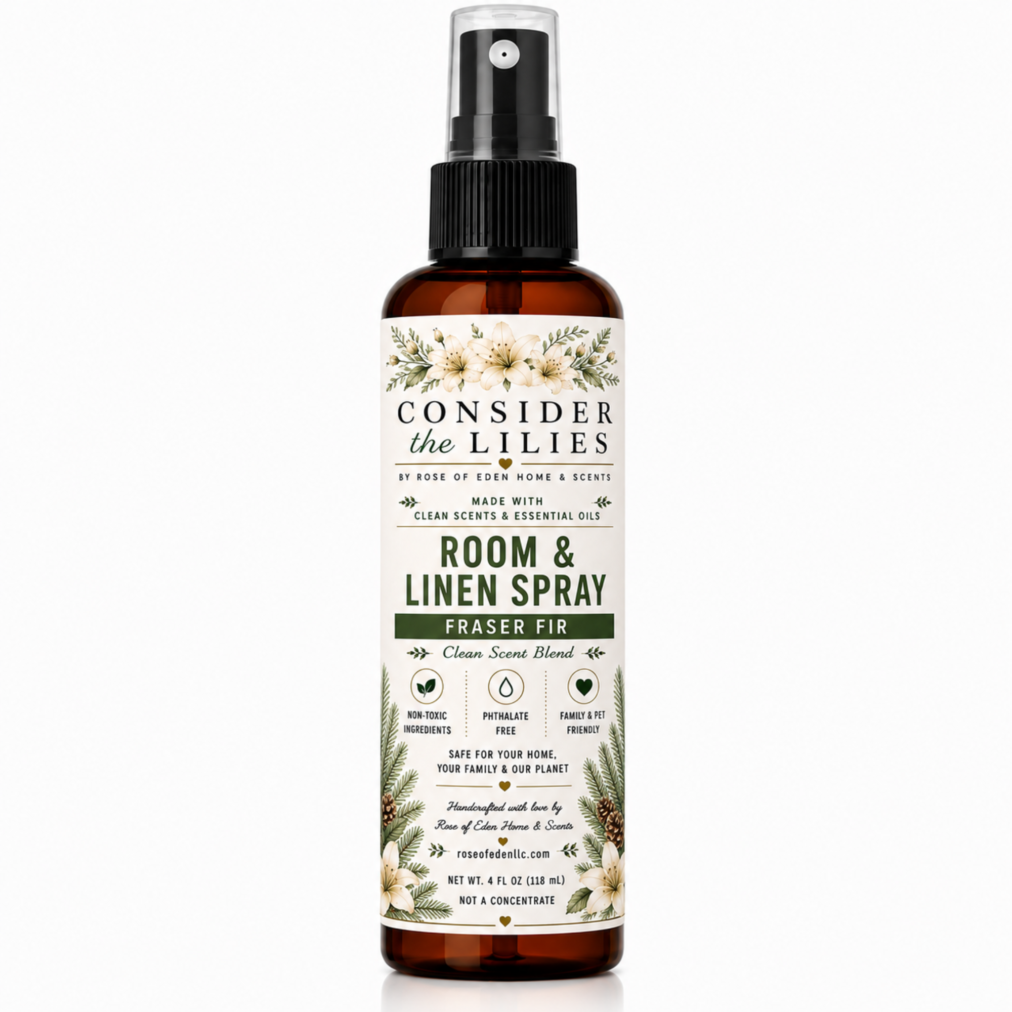 Fraser Fir Room & Linen Spray – Consider the Lilies by Rose of Eden Home & Scents