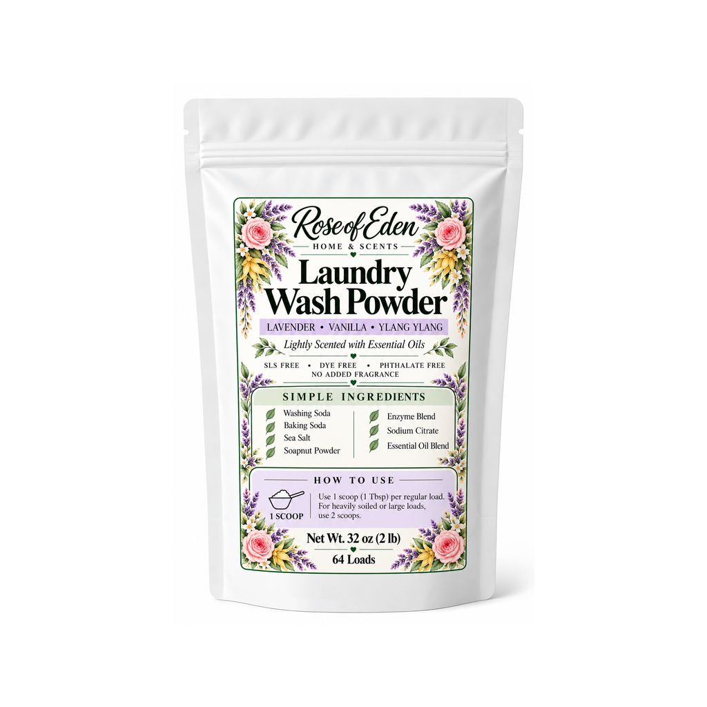 Rose of Eden Laundry Wash Powder, Lavender Vanilla Ylang Ylang, 32 oz pouch, square 2000 x 2000 image