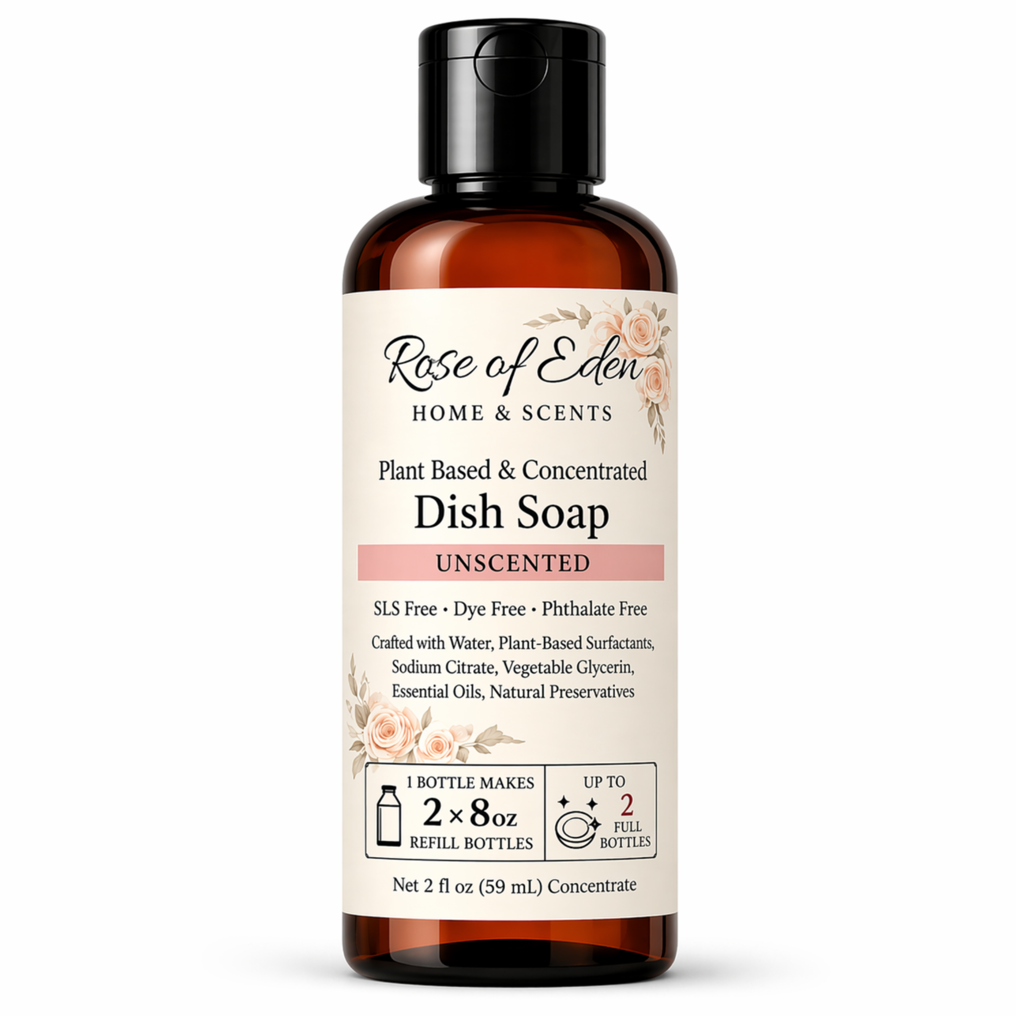 Dish Soap Concentrate, Plant-Based & Unscented, Refill System, Non-Toxic Kitchen Cleaner