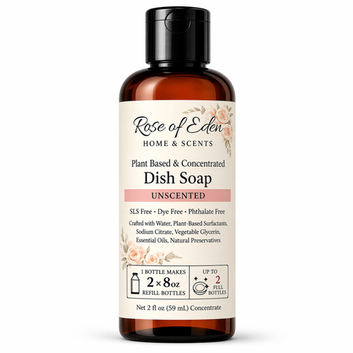 Dish Soap Concentrate, Plant-Based & Unscented, Refill System, Non-Toxic Kitchen Cleaner