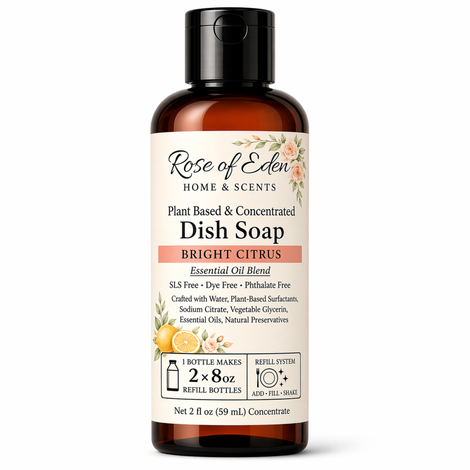 Dish Soap Concentrate, Plant-Based & Unscented, Refill System, Non-Toxic Kitchen Cleaner