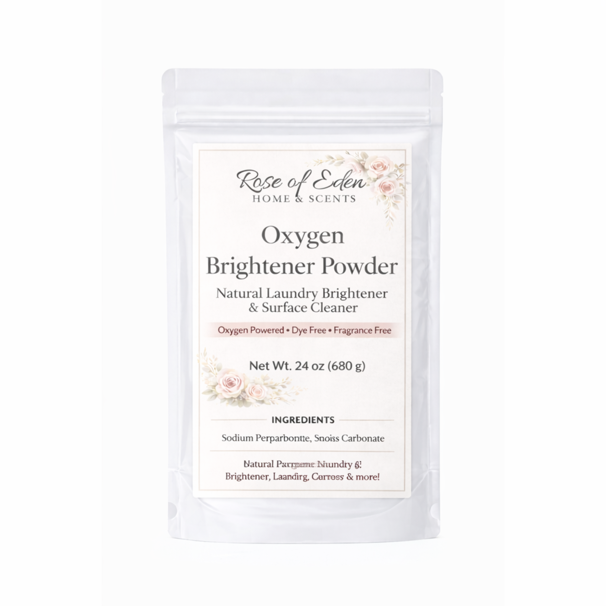 Oxygen Brightener Powder – Natural Laundry Brightener & Surface Cleaner | Sodium Percarbonate + Washing Soda | Dye Free, Fragrance Free | 24 oz